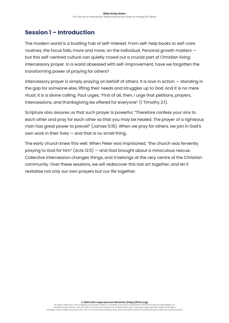 Sample of the first session’s Bible study notes from The Lost Art of Intercession
