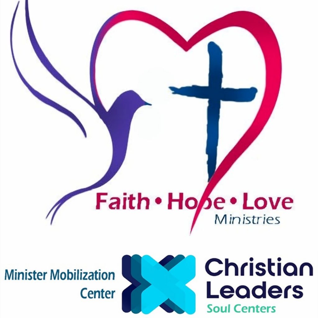 Heart, Dove, Cross, and Blue X's logo representing Faith, Hope, Love, Soul Centers, and Minister Mobilization in Christian Ministry Resources
