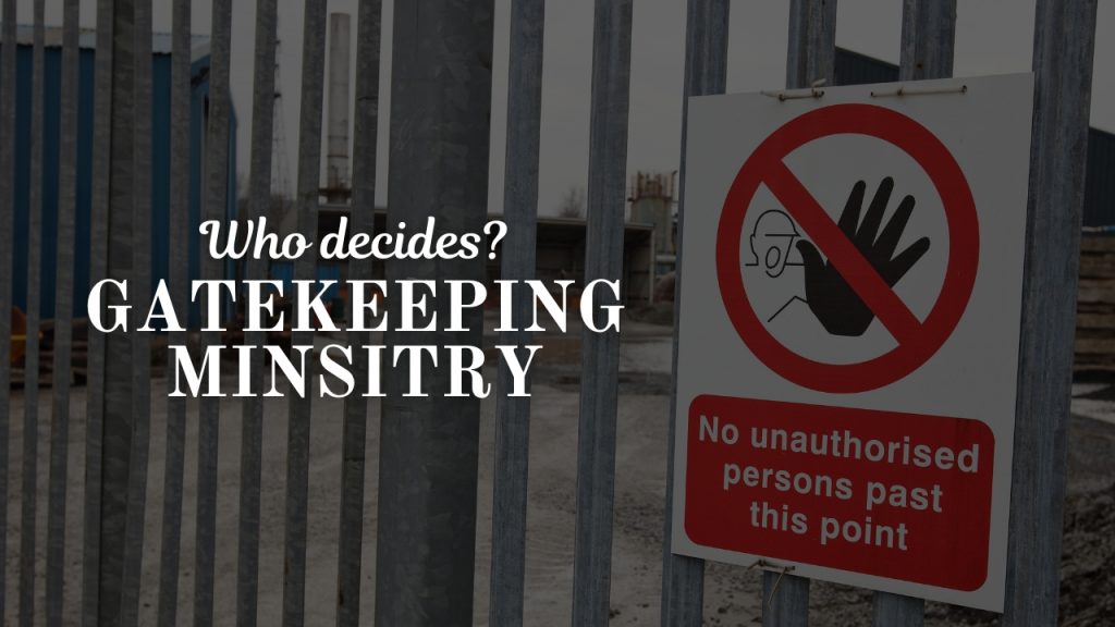 A locked metal gate with a warning sign reading “no unauthorised persons past this point,” visually contrasting the idea of encouraging callings in the church with institutional exclusion.